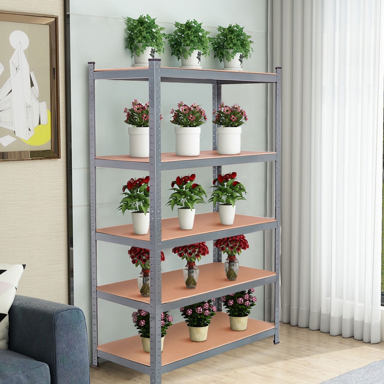 5 Tier Garage Storage Shelf Heavy Duty Steel Rack with Adjustable MDF Shelves for Home and Shop
